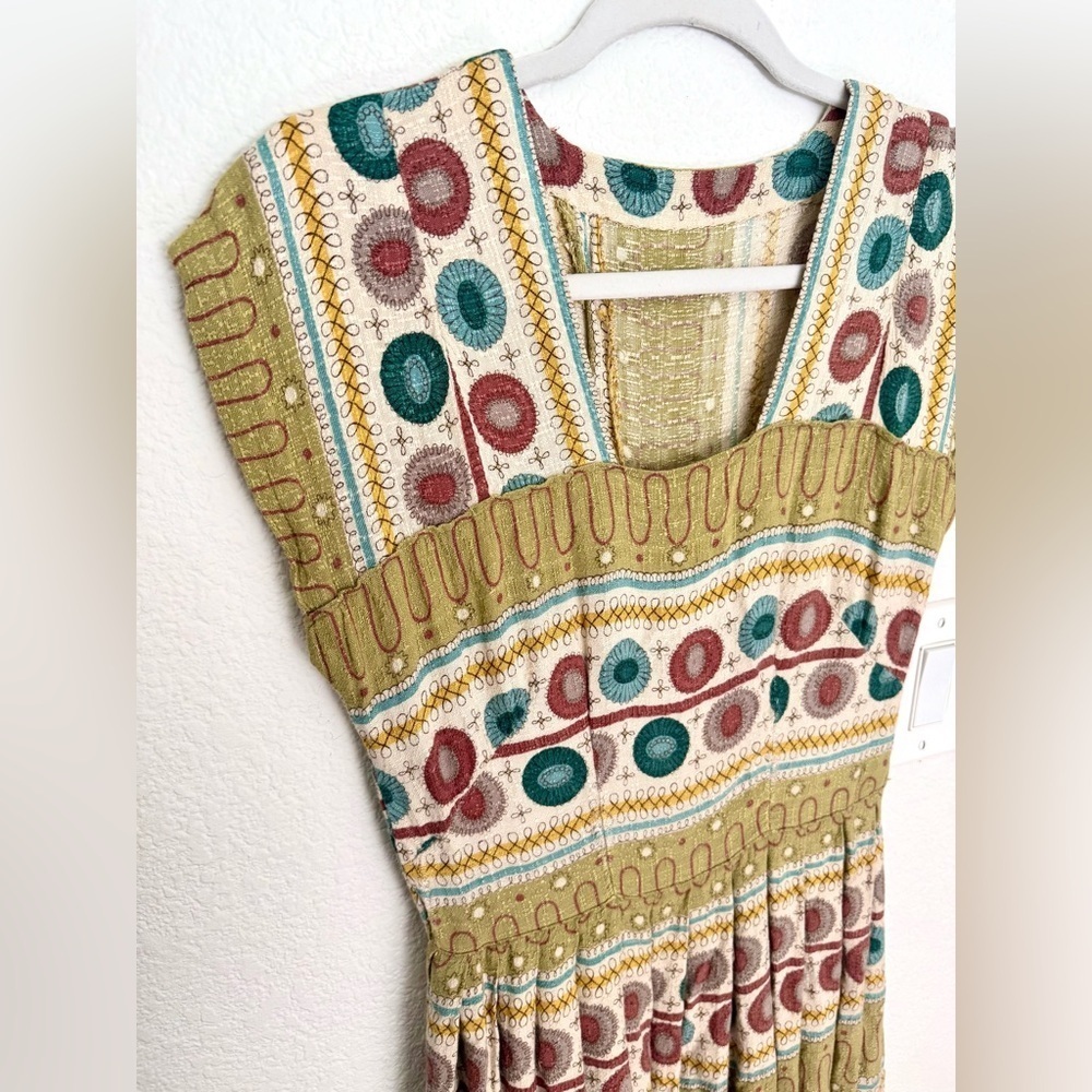 Handmade Vintage 60s MCM Atomic Geometric Print Retro Groovy Midi Dress - Picture 8 of 9